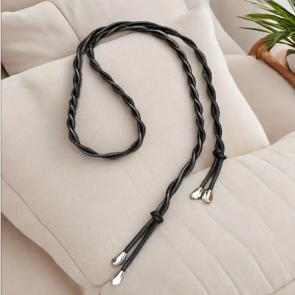 Chic Vegan Glove Tanned Soft Vegan Leather Tie Waist Classy Black Rope Belt - Picture 1 of 7
